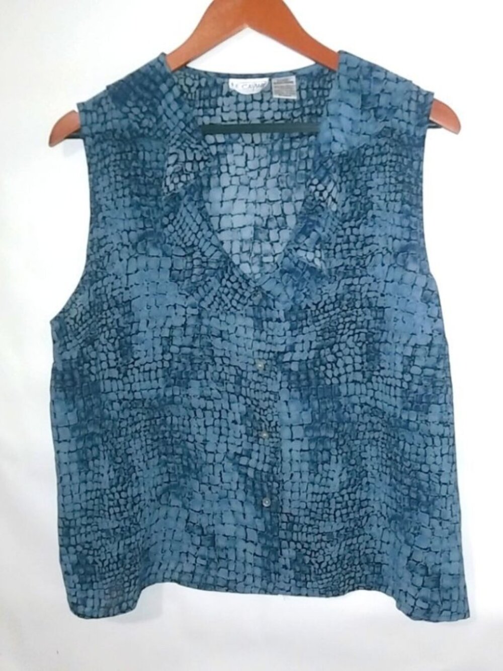 Le Caviar XL Sleeveless Pullover Black Turquoise Snake Tiles Print Top